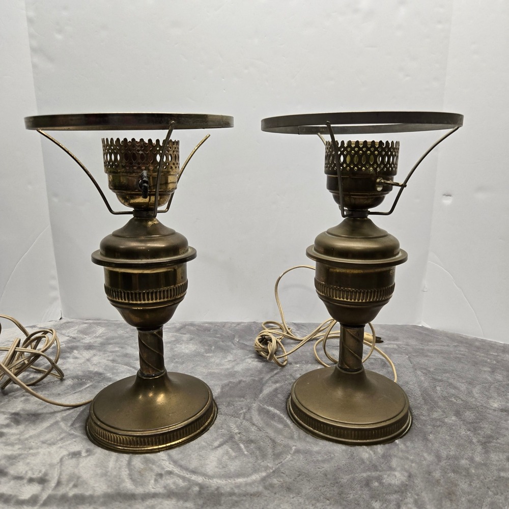 Vintage Brass Table Lamps Set of 2 Electric Oil Lamp Style Ornate Key Works